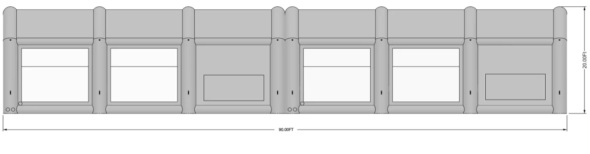 90×25×21FT Modular Structural Design — 2×45FT Sections with Velcro Connection