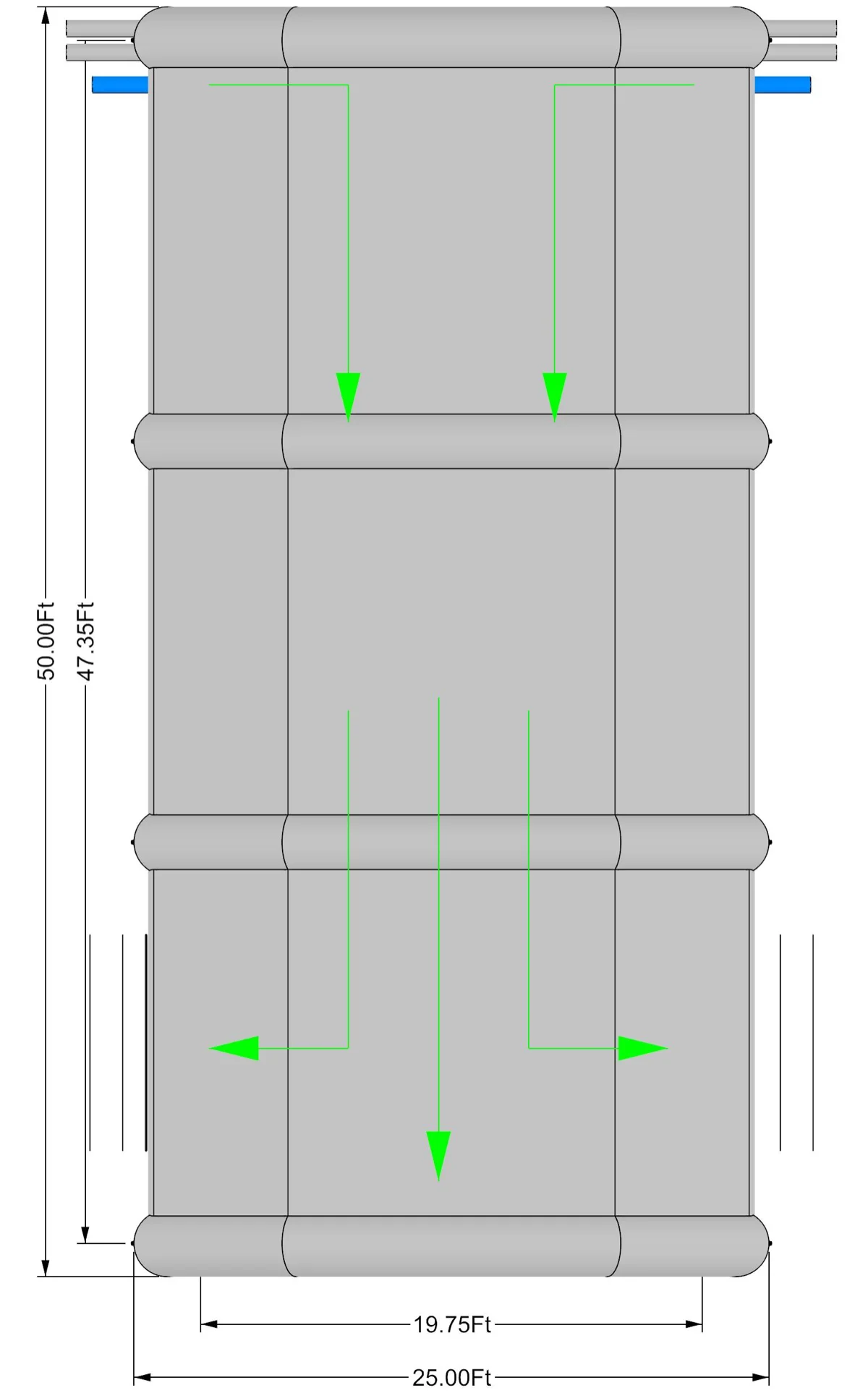 Individual Booth Airflow Diagram — Rear Intake to Side Window Exhaust