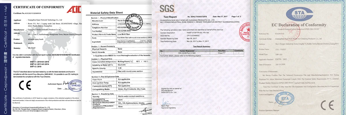 Sewinfla Certifications: US Patent, MSDS, SGS Test Report, EC Declaration of Conformity