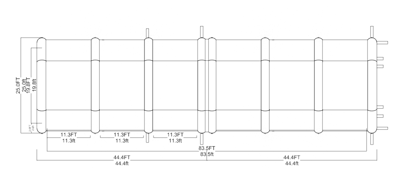Dimensioned technical plan of the booth