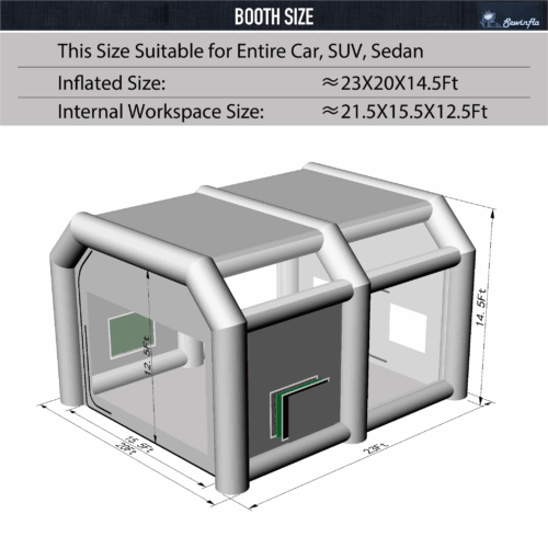 dimensions of 23x20x14.5ft inflatable paint booth